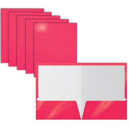 BETTER OFFICE PRODUCTS 2 Pocket Glossy Laminated Paper Folders Portfolio Letter Size, Hot Pink, 25PK 80191